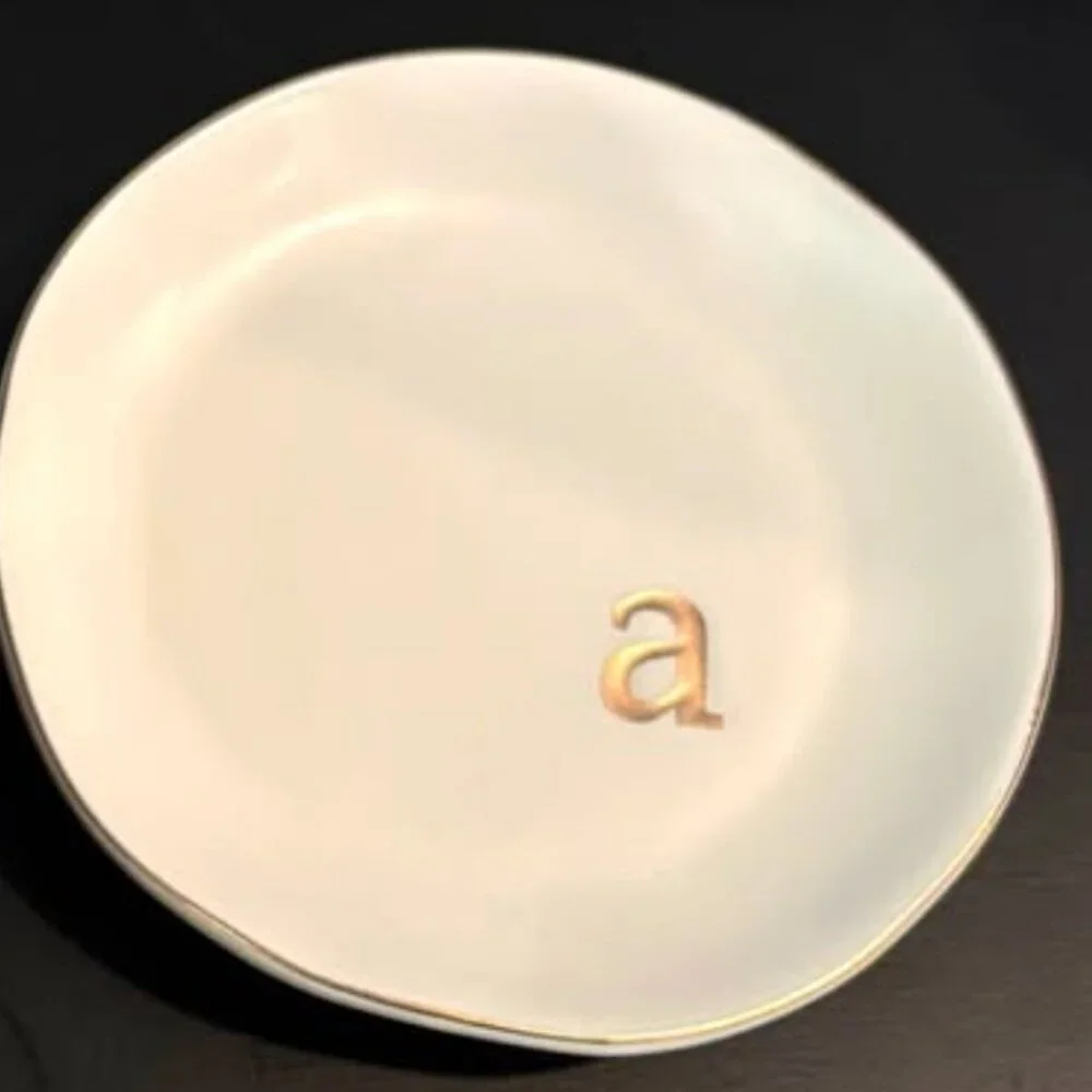 Letter A | Ceramic Jewelry Tray or Trinket Dish AND Letter A Gold Bracelet